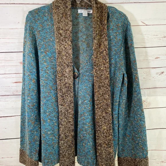 SOLD Christopher & Banks Blue & Brown Weave Sweater NWOT - Picture 5 of 13